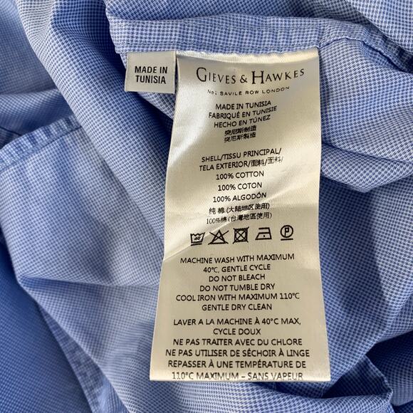 Share Gieves & Hawkes Men Shirt Shirt 16 Blue Casual Button Up Long Sleeve Workw - Picture 8 of 9